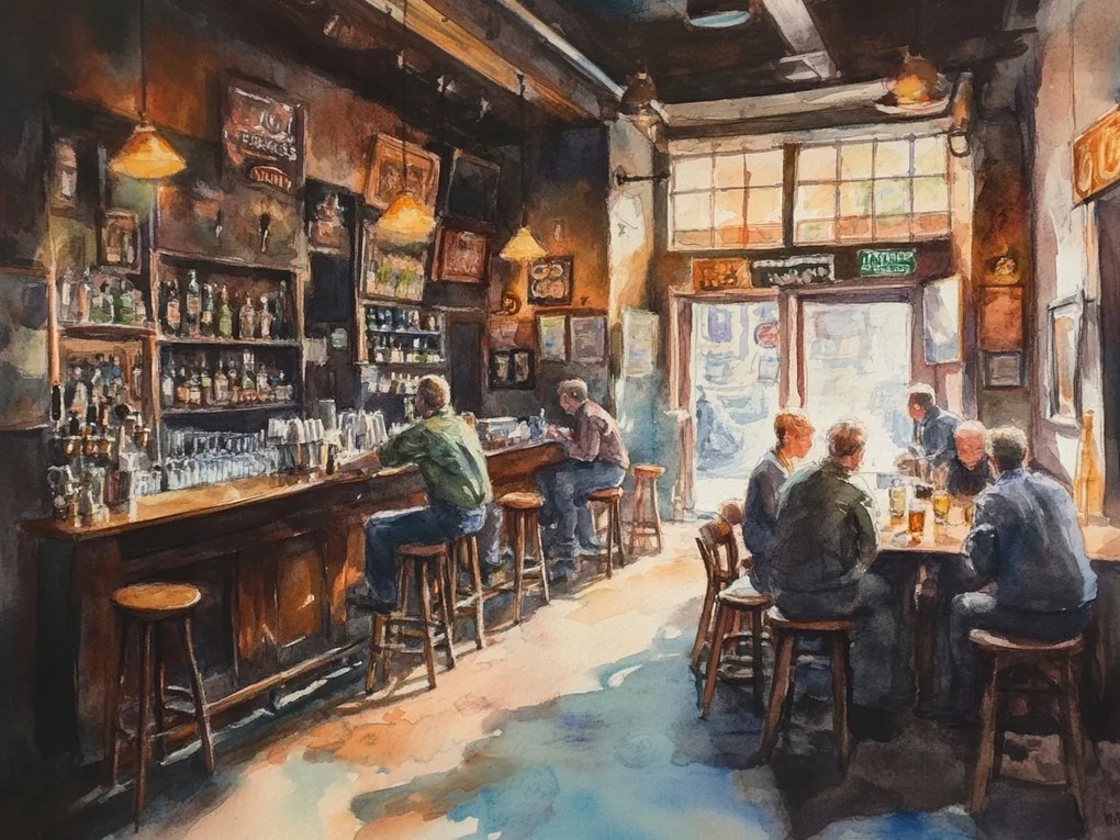 Vászonkép Canvas Ír Pub Vintage Belső Bár Akvarell 80x60