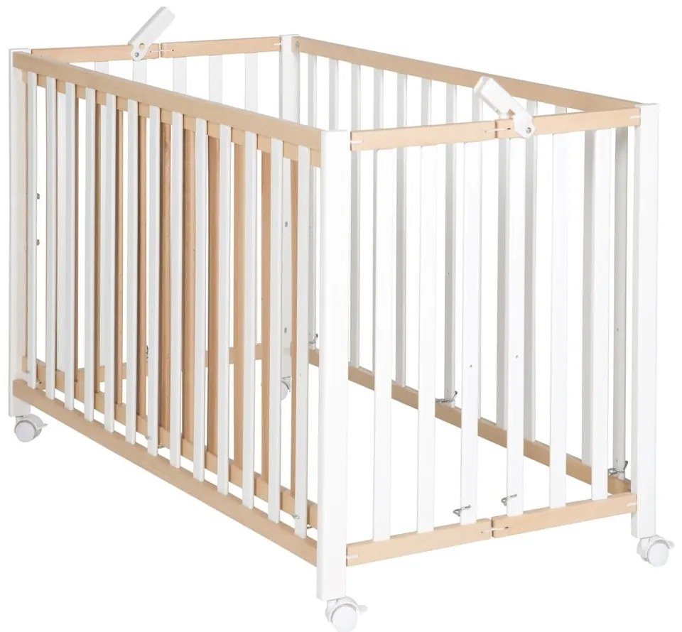 Fehér-natúr színű összecsukható gurulós babaágy 60x120 cm Fold up – Roba