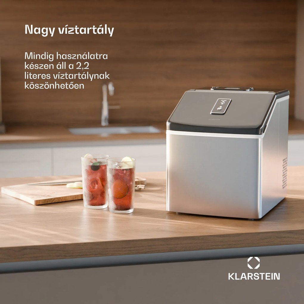 Klarstein Clearcube jégkockakészítő gép tiszta jég 13 kg/24h rozsdamentes acél fekete