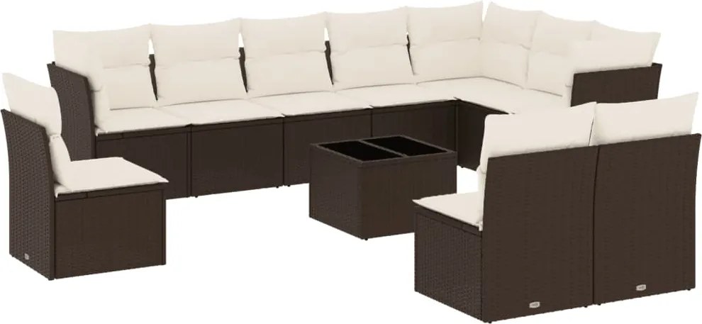 vidaXL 11 részes barna polyrattan kerti ülőgarnitúra párnákkal