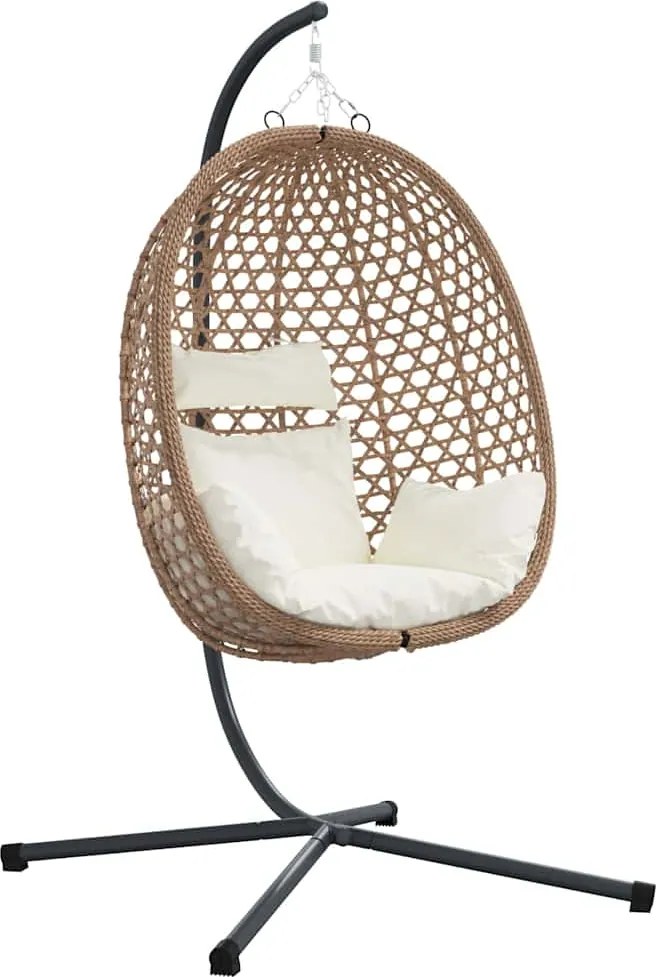 vidaXL Függő tojás szék Világos krémszín 104 x 100 x 191 cm polirattan