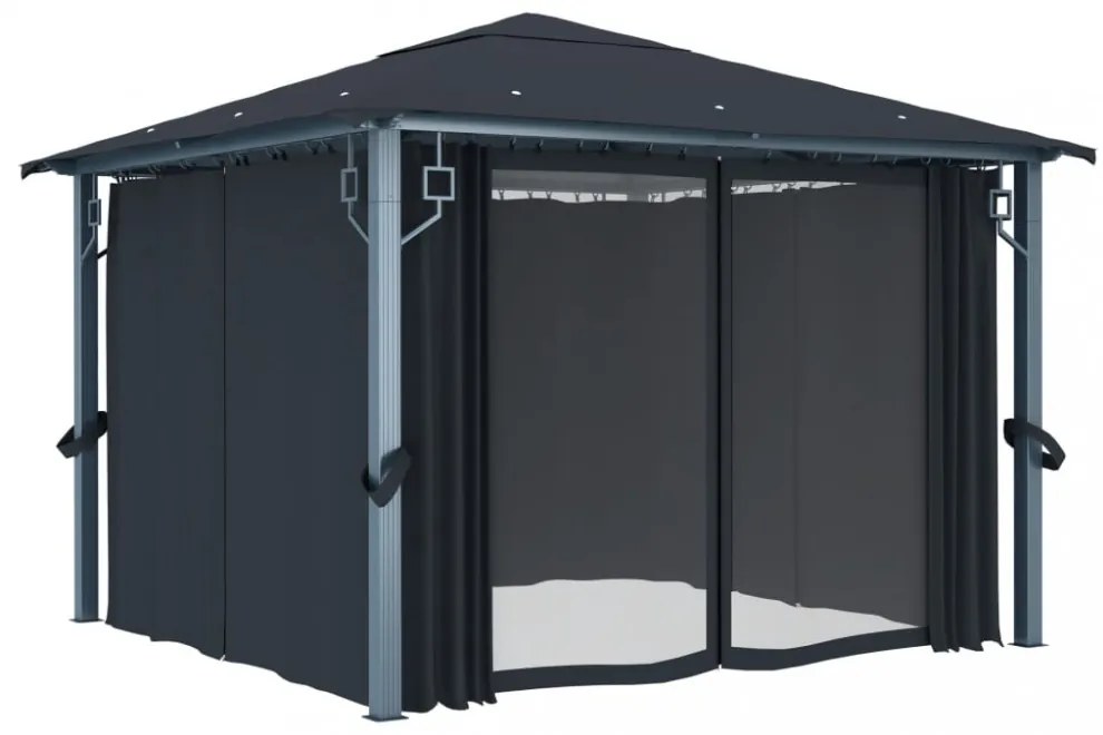antracitszürke alumíniumpavilon függönnyel 300 x 300 cm