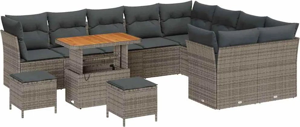 vidaXL Kerti Kanapé Szett 12 pcs Szürke polirattan