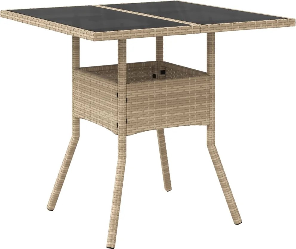 vidaXL bézs polyrattan üveglapos kerti asztal 80 x 80 x 75 cm