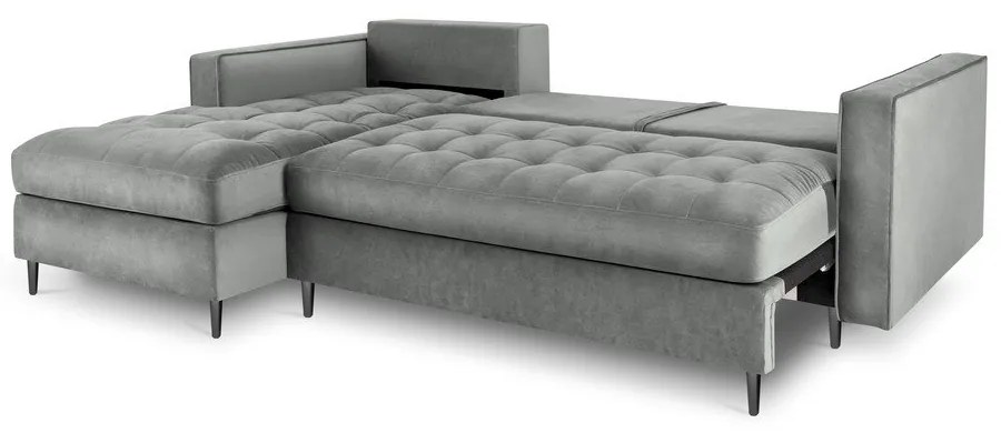 Santo világosszürke kinyitható bársony sarokkanapé, bal oldali - Milo Casa