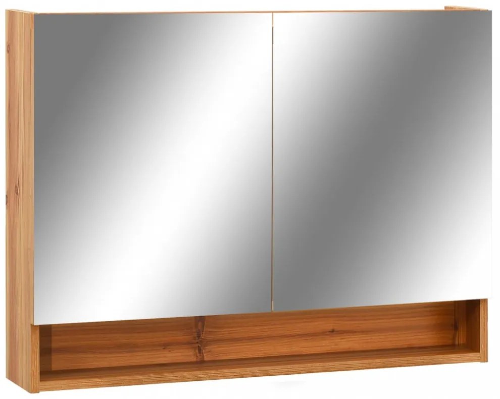 tölgyszínű MDF tükrös fürdőszobaszekrény 80 x 15 x 60 cm