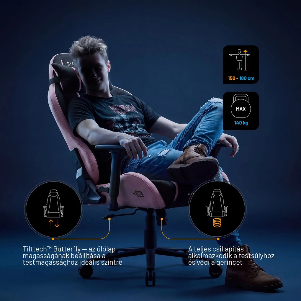 Gamer szék szövet Normal Size, fekete-rózsaszín: Diablo X-One 2.0 Akira Pink