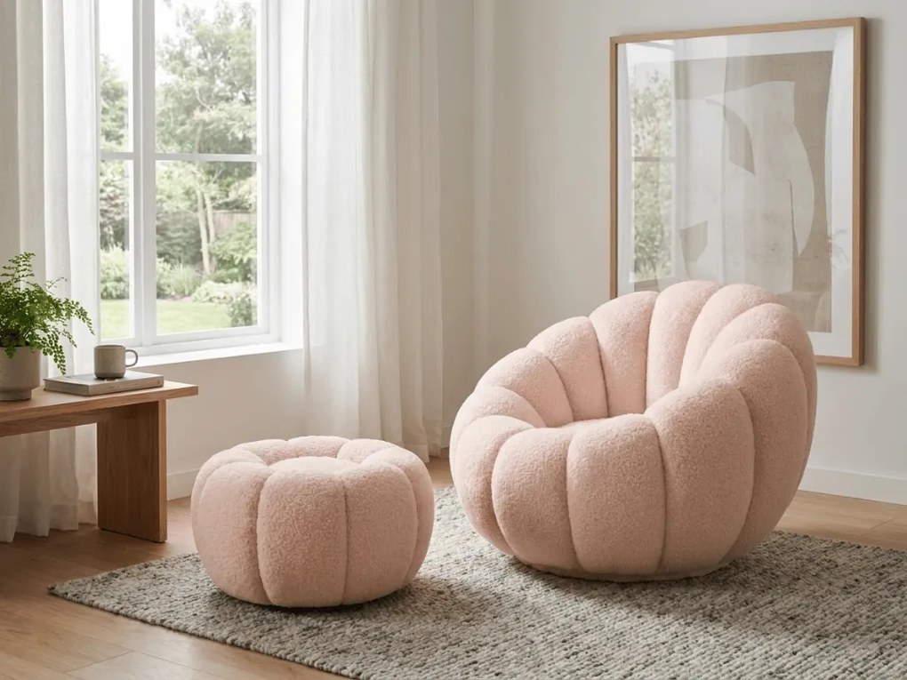 Forgatható design karosszék BLOOM zsámollyal, világos rózsaszín