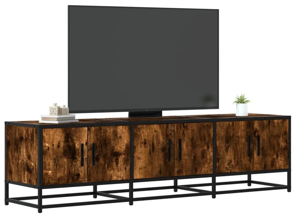 füstös tölgy színű szerelt fa és fém TV-szekrény 150x35x41 cm