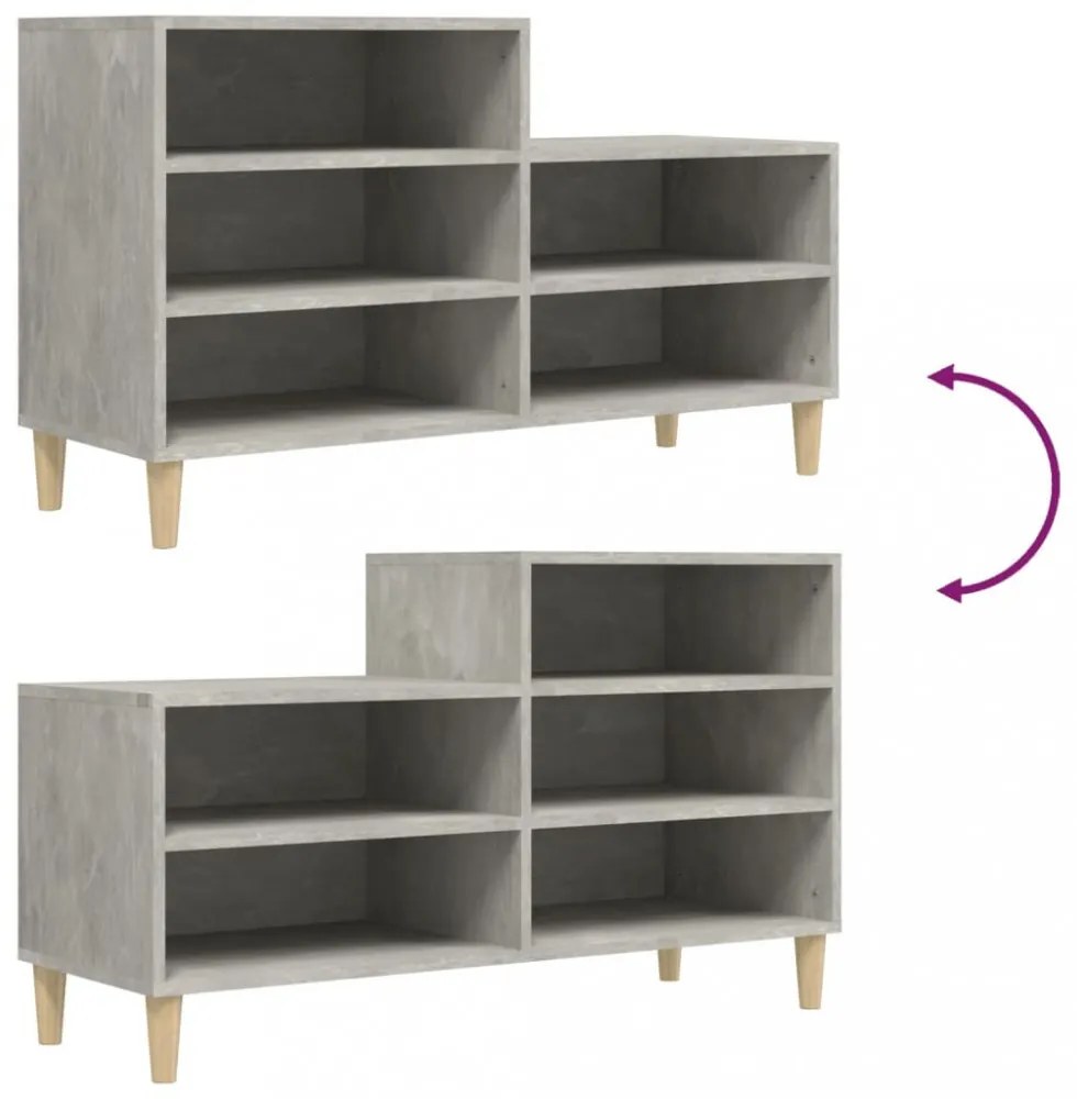 betonszürke szerelt fa cipőszekrény 102x36x60 cm