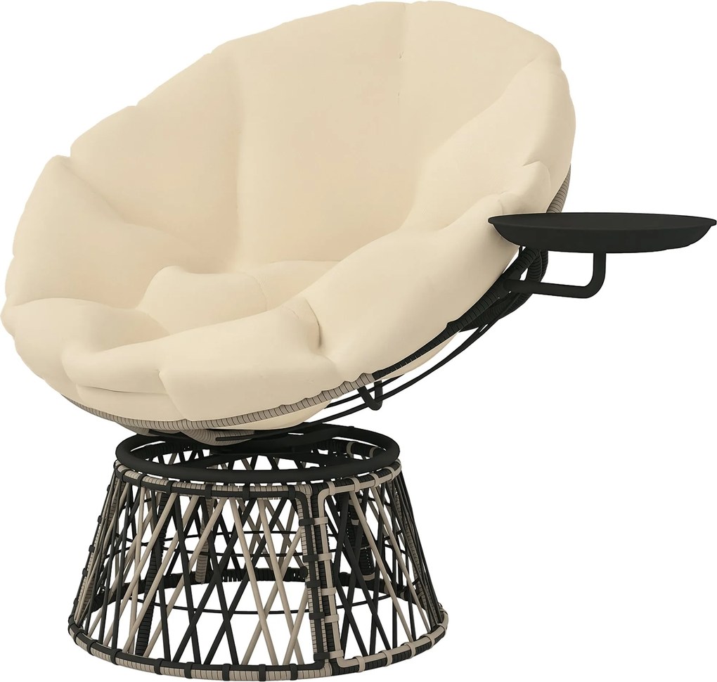 Outsunny Papasan Szék Rattan 360° Forgó Kosár Szék Párnával 90 cm Átmérőjű Kerek Kültéri Rattan Szék Forgó Relaxációs Szék Kényelmes Szék Nappalihoz K