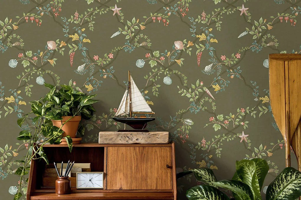 Holden Decor Wanderlust Marina zöld kagylós vlies tapéta – 92070
