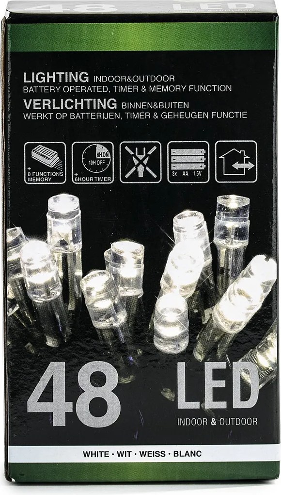Karácsonyi fényfüzér, hideg fehér, 48 LED-es, 3 m