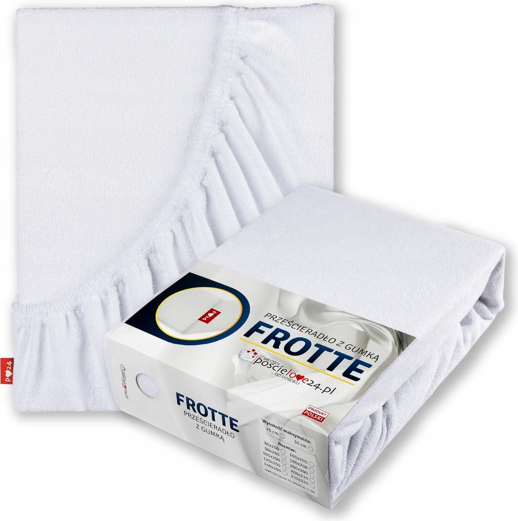 Frottír lepedő 200x200 gumis vastag pamut Prémium oldal 30 cm Fehér