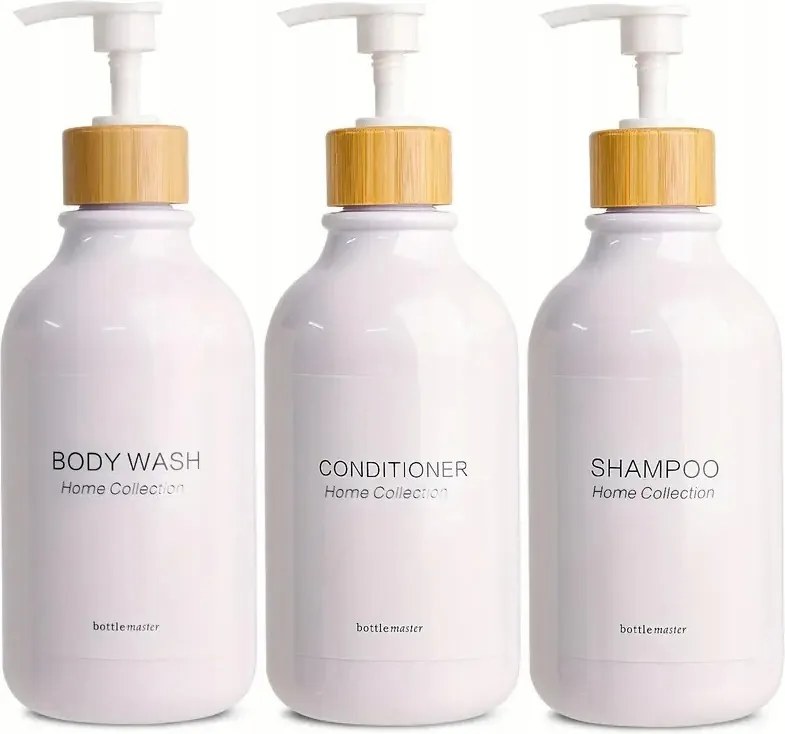 Adagolók Fehér Palackok Bambusz Pumpával És Fürdőszoba Tusfürdő