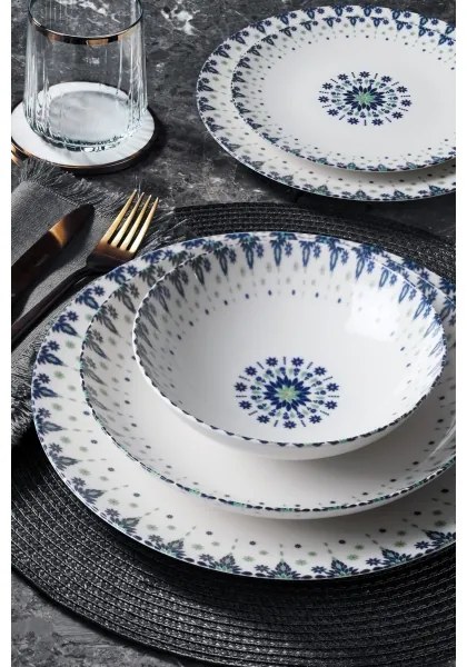 24 részes porcelán étkészlet, fehér/kék