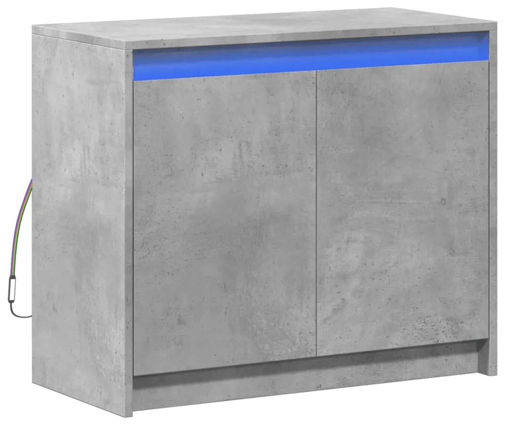 betonszürke szerelt fa tálalószekrény LED-del 72 x 34 x 61 cm