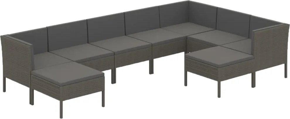 vidaXL 9 részes szürke polyrattan kerti ülőgarnitúra párnákkal