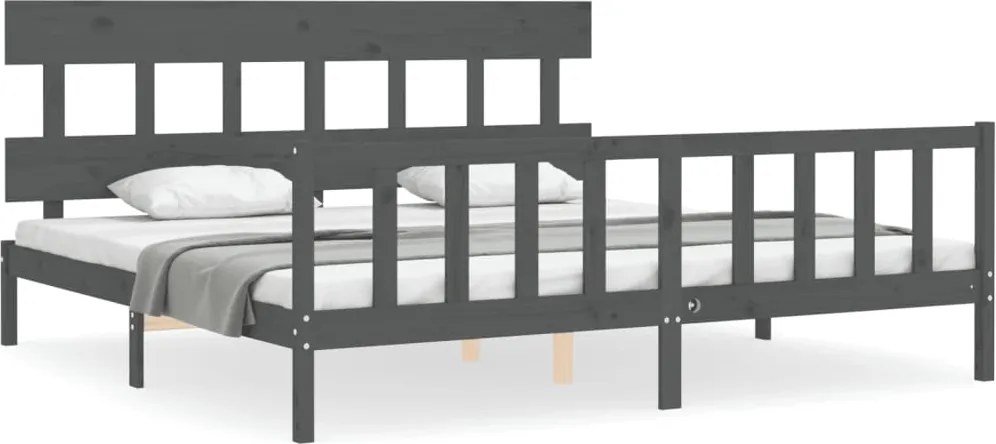 vidaXL szürke tömör fa ágykeret fejtámlával 200 x 200 cm