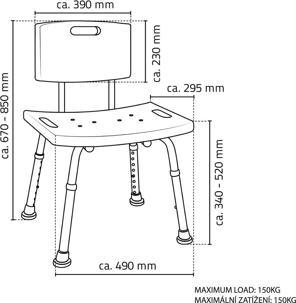 Ridder Ridder, Mozgáskorlátozottaknak fenntartott szék háttámlával, állítható magasságú, fehér, A00602101