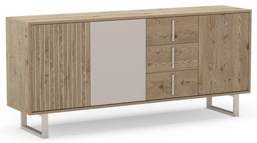 Szürke-natúr színű alacsony komód tölgyfa dekorral 180x80 cm Millay – Marckeric