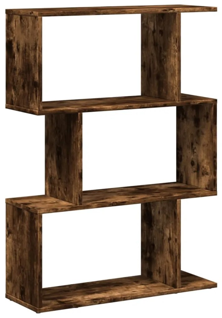 3 szintes füstös tölgy fa elválasztó könyvespolc 70x24x97 cm