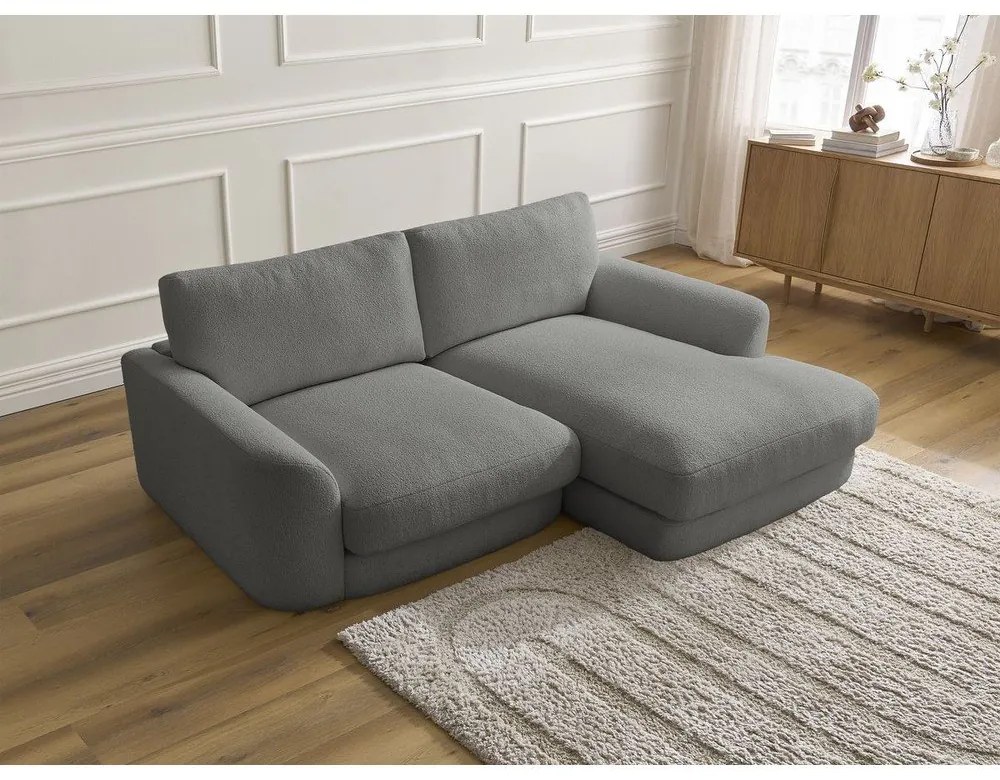 Sötétszürke buklé sarokkanapé (jobb oldali-heverő résszel) Leonore – Bobochic Paris