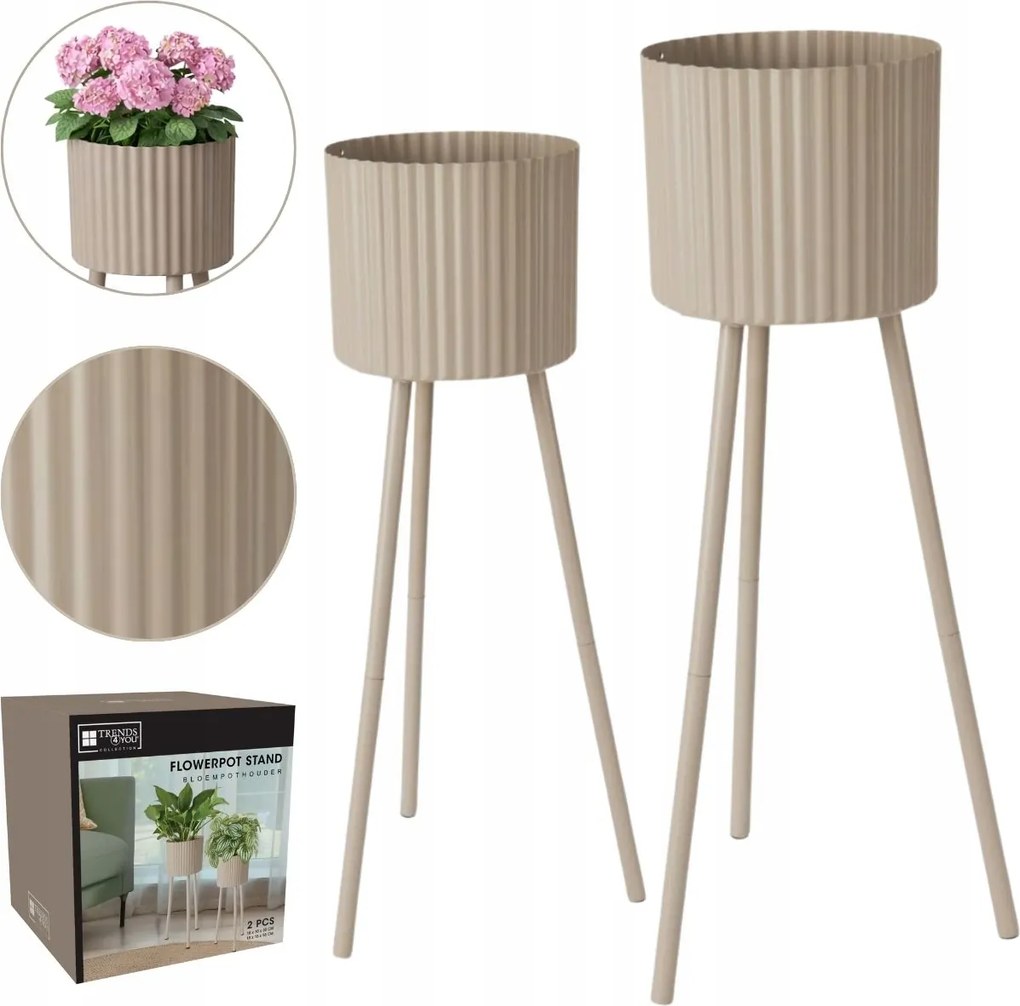 2 Db-os Virágtartó Szett Állványokon taupe virágágyás szett stabil stílusos