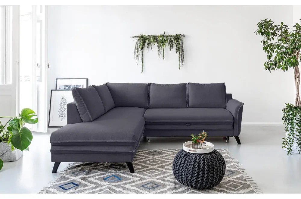 Charming Charlie L antracit kinyitható sarokkanapé, bal oldali - Miuform
