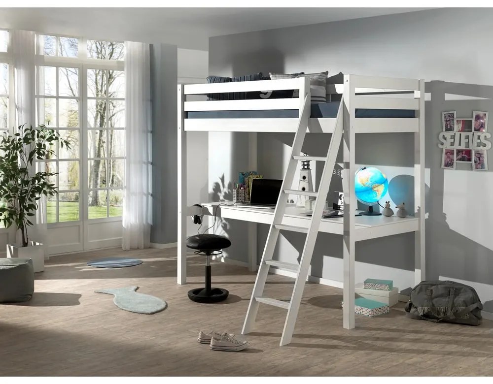 Fehér magasított borovi fenyő gyerekágy 140x200 cm PINO – Vipack