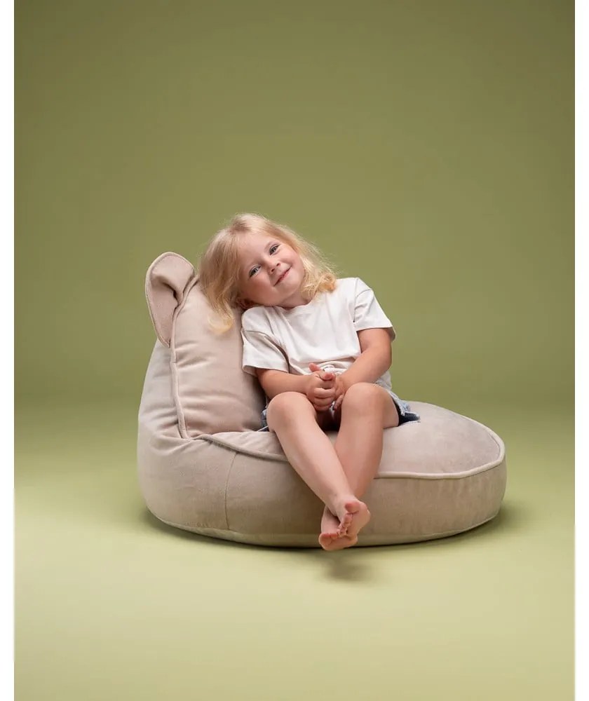 Bézs bársony gyerek babzsákfotel Bear – Wigiwama