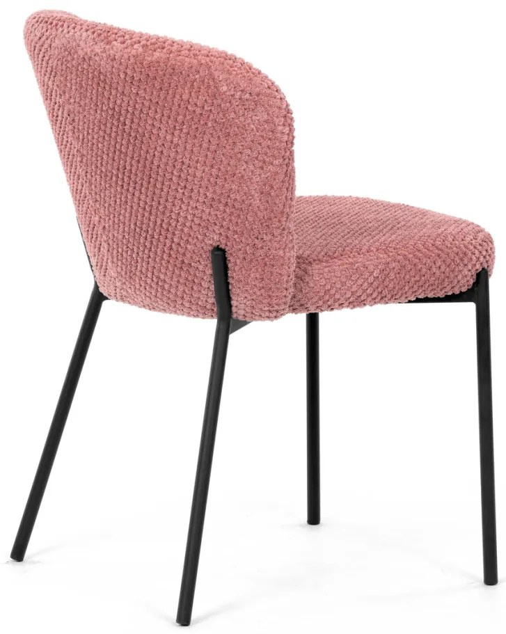 Scaun de sufragerie, material roz, picioare metalice negre
