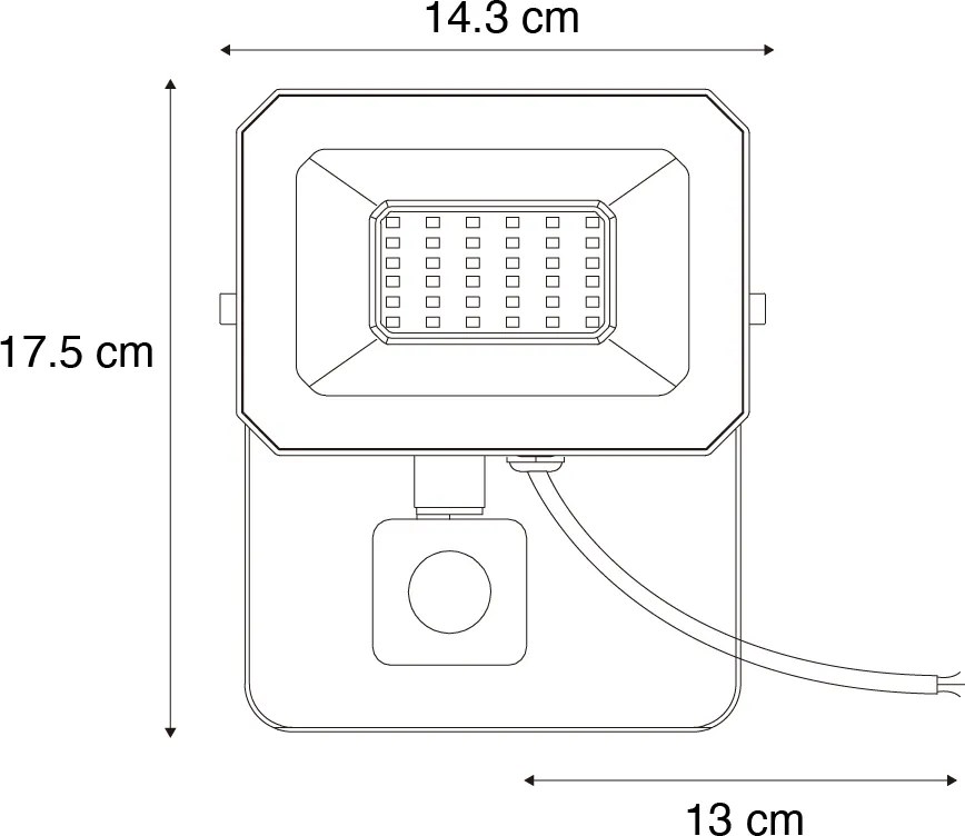 Fekete radiátor, LED 30W IP65 mozgásérzékelővel - Levana