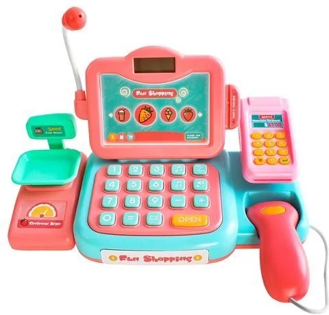 ISO Gyerek pénztárgép tartozékokkal, 25 rész, rózsaszín, 9514