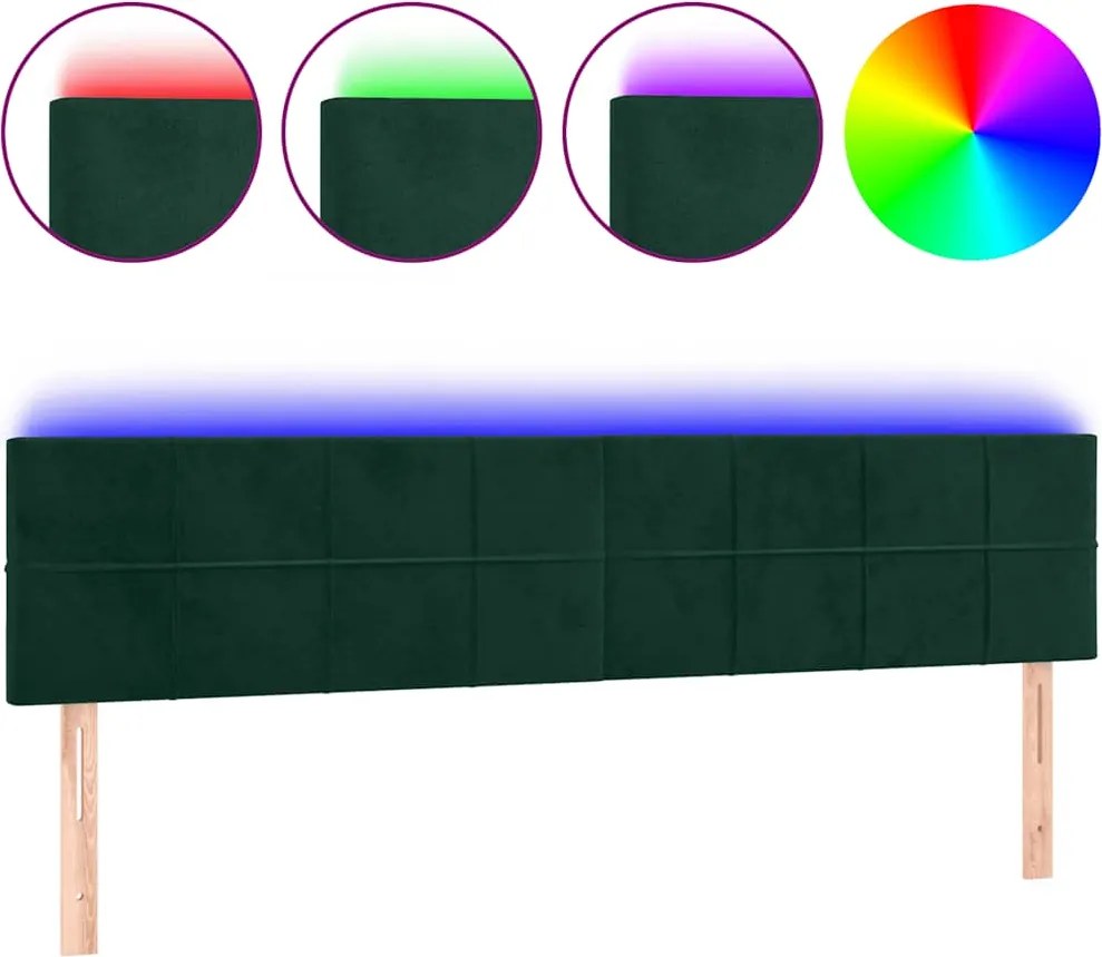 vidaXL sötétzöld bársony LED-es fejtámla 180x5x78/88 cm