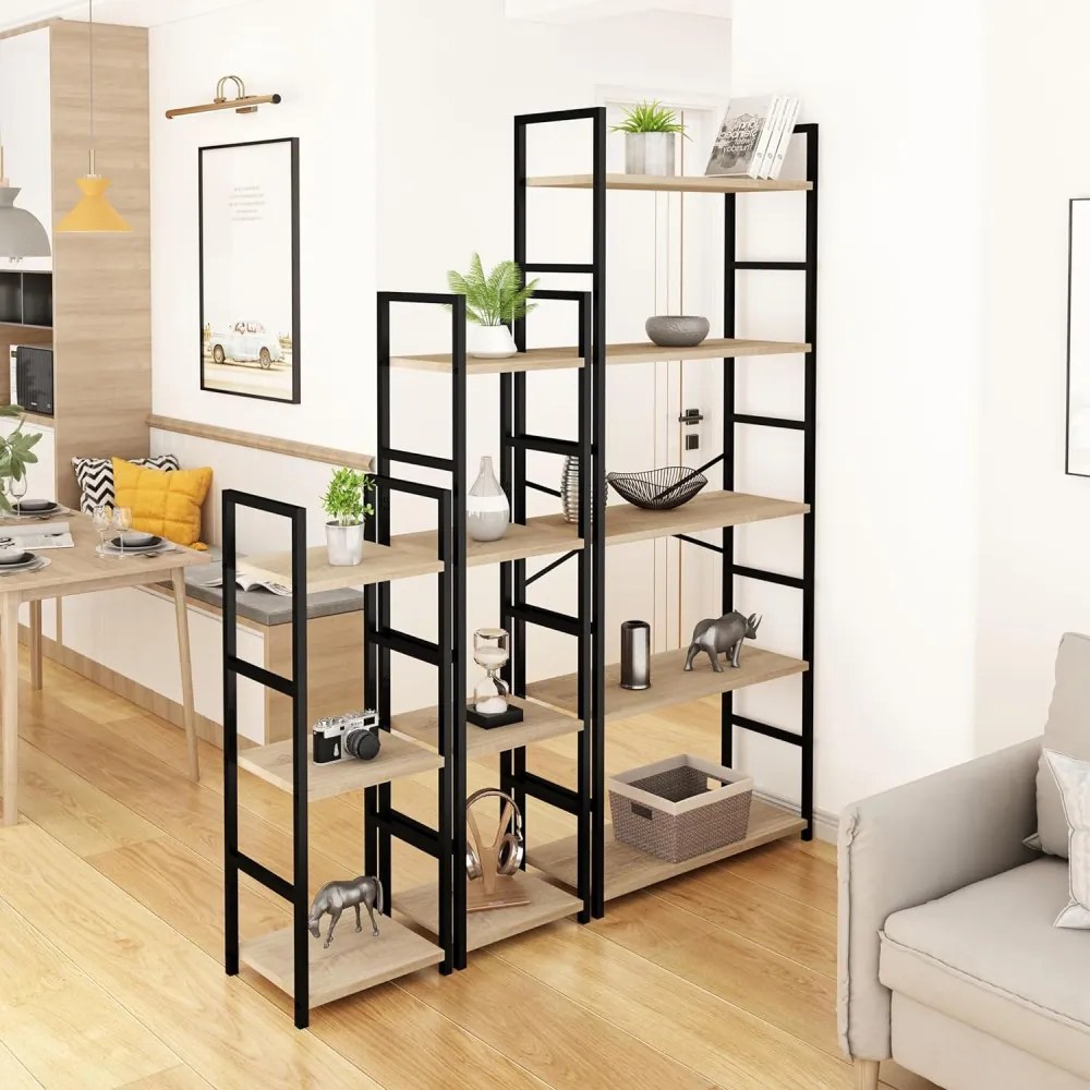 Intenso Home 5 szintes nyitott könyvespolc 29 x 144cm (Aranytölgy) | Univerzális tároló állvány fém lábakkal