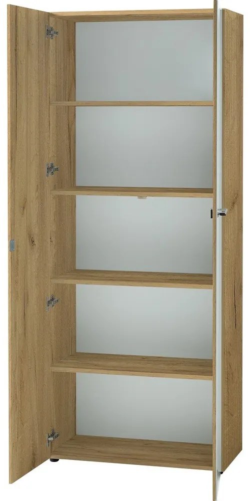 Fehér-natúr színű ruhásszekrény tölgyfa dekorral 80x196 cm Monteria – Germania