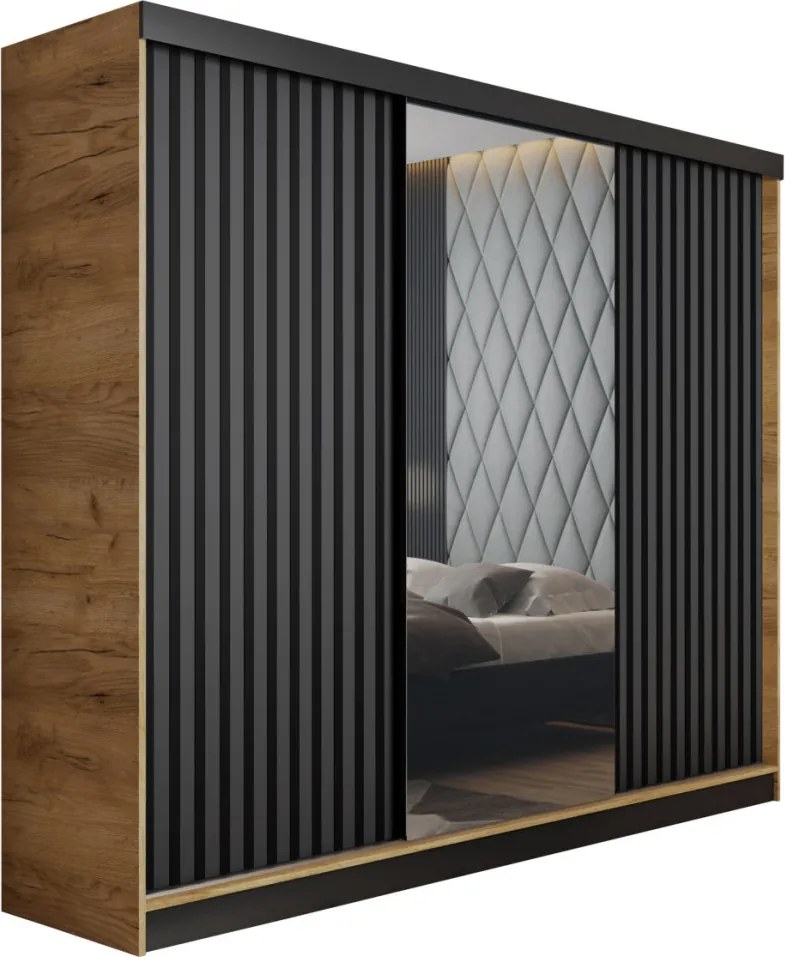 Malani 200 Tolóajtós Szekrény 200cm, Arany Tölgy-Grafit