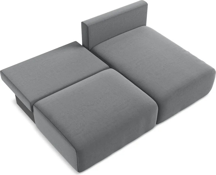 Szürke bársony kinyitható-tárolóhelyes sarokkanapé (jobb oldali-heverő résszel) Kalena – Makamii