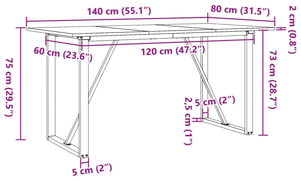 tömör fenyőfa és öntöttvas étkezőasztal O-vázzal 140x80x75 cm