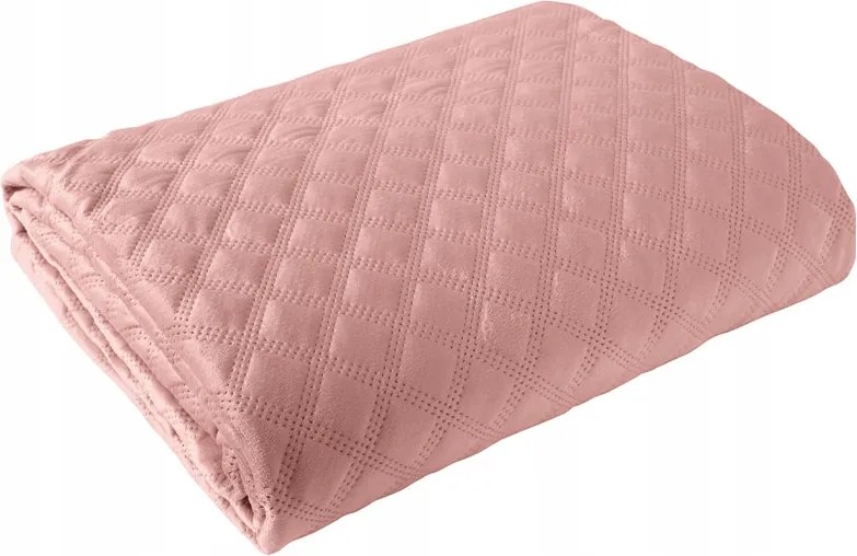 Dekoratív ágytakaró Velvi 170x210 steppelt geometrikus mintás sötét púder