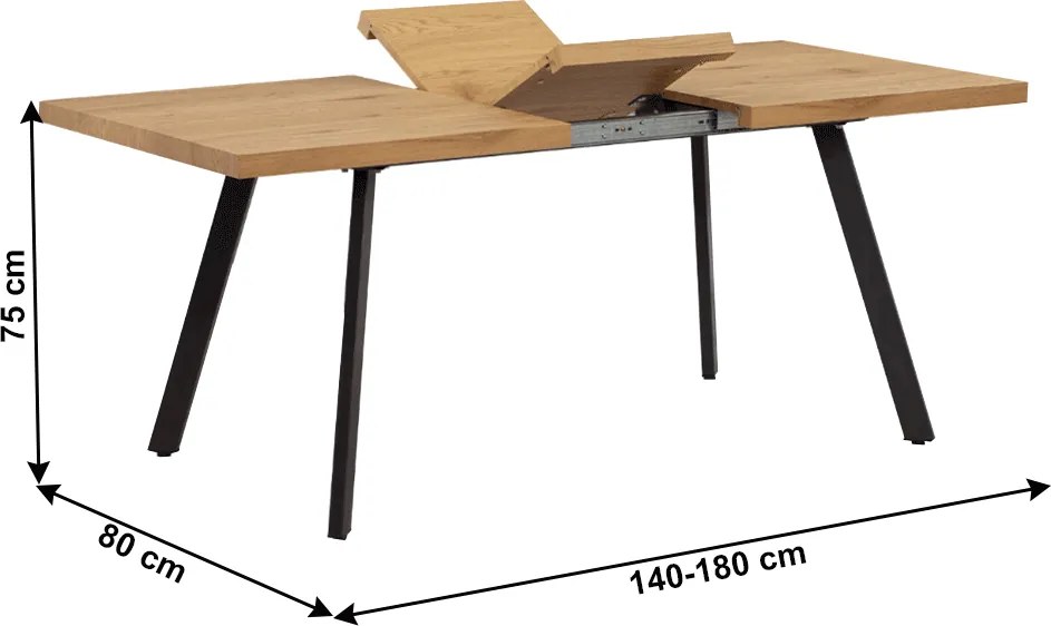 Étkezőasztal, összecsukható, tölgy/fém, 140-180x80 cm, AKAIKO
