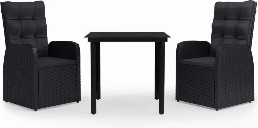 vidaXL 3 részes fekete kerti étkezőgarnitúra párnákkal