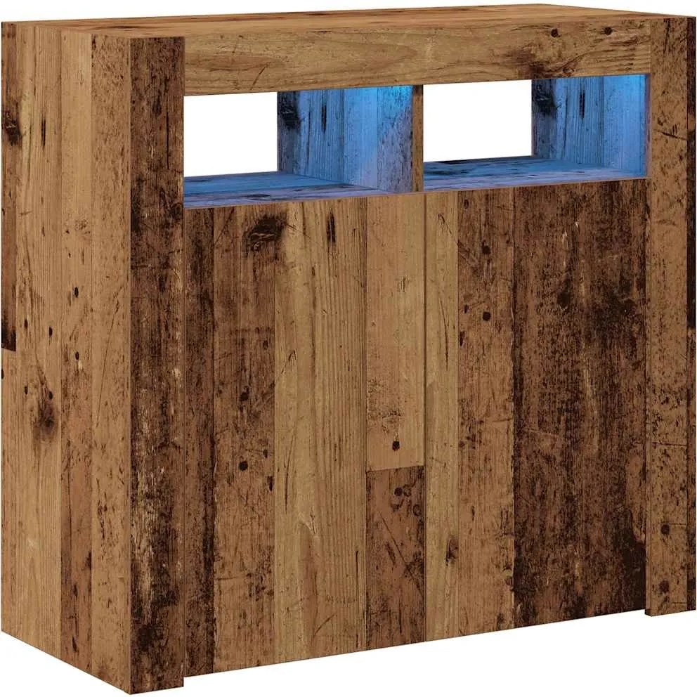 vidaXL antik fa színű szerelt fa tálalószekrény LED-ekkel 80x35x75 cm