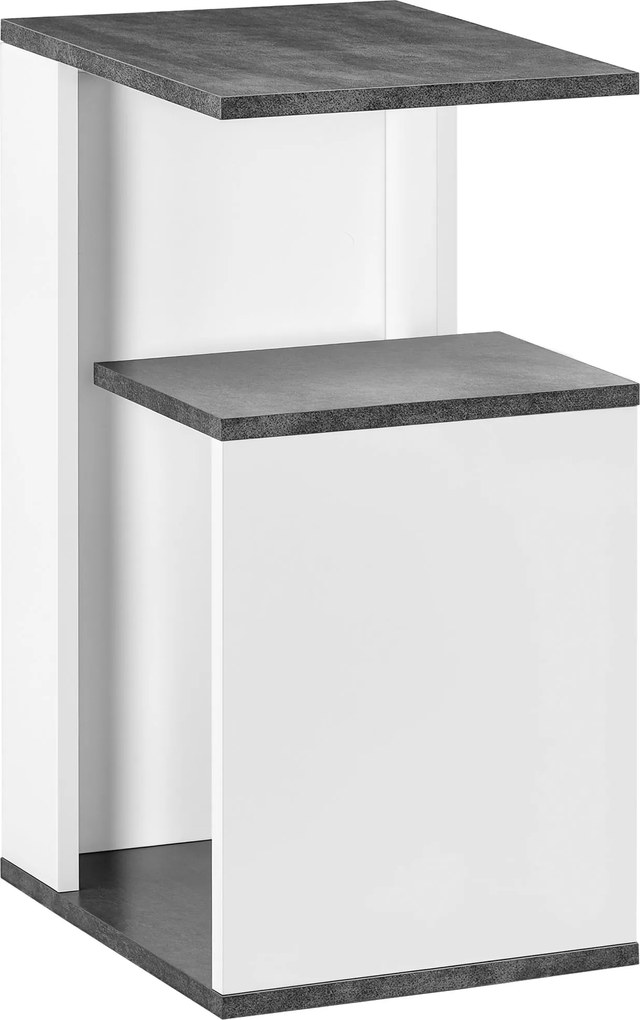 HOMCOM Éjjeli Asztal Éjjeli Szekrény 2 Tároló Polccal Hálószobába, Nappaliba, Ágyhoz vagy Irodába Modern Stílusban 35x29.5x60 cm Szürke és Fehér | Aos