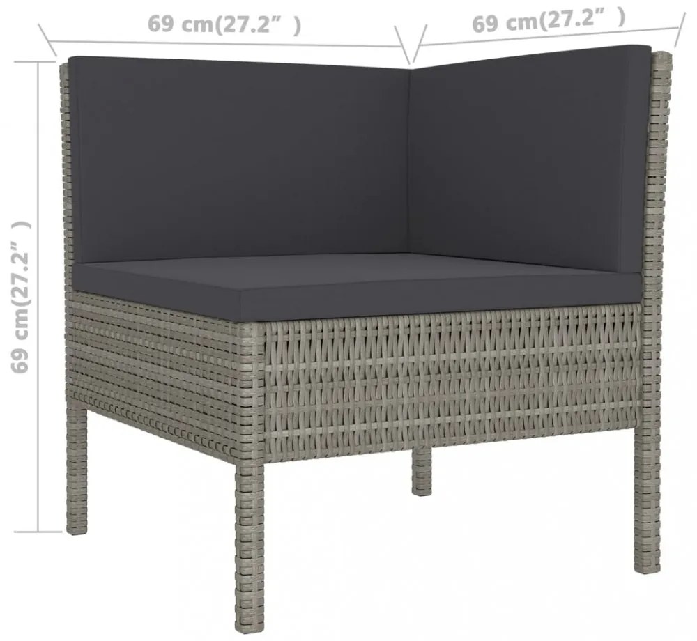 11 részes szürke polyrattan kerti bútorszett párnákkal