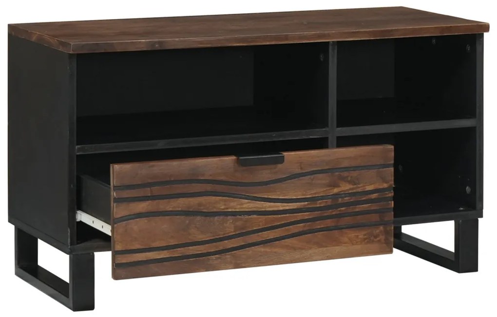 TV szekrény - 80x33.5x46 cm, tömör fa és mérnöki fa alapanyagból készült.