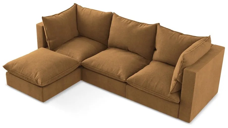 Terrakotta színű sarokkanapé (bal oldali-heverő résszel) Manao – Makamii