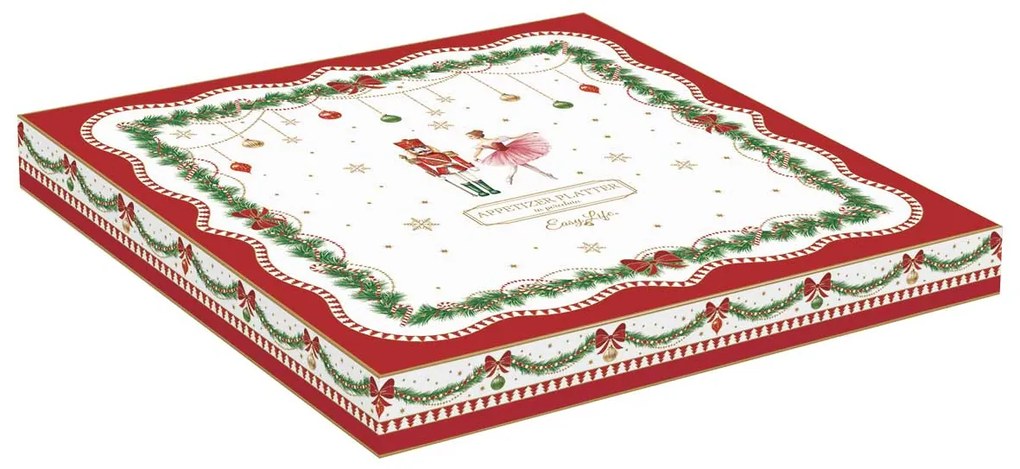 Karácsonyi porcelán osztott kínáló tálca díszdobozban Magie de Noel
