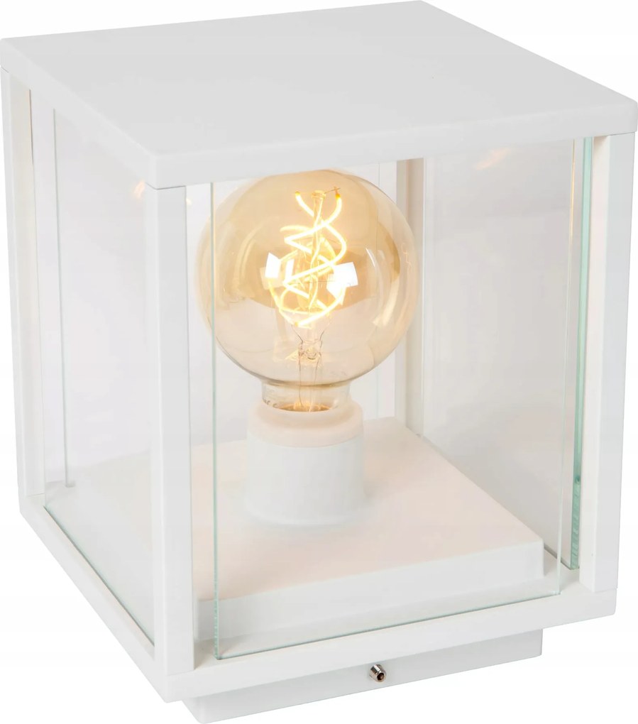 Kültéri terasz asztali lámpa fehér üveg kocka 20x20 cm IP54 Lucide